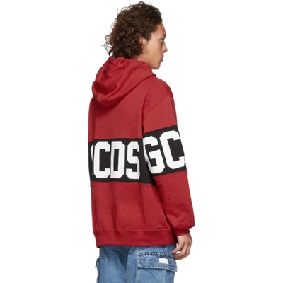 Gcds Band Logo Print Pullover Hoodie In Red | ModeSens