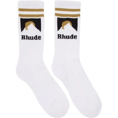 Shop Rhude White And Gold Mountain Logo Socks In Whtblkgld