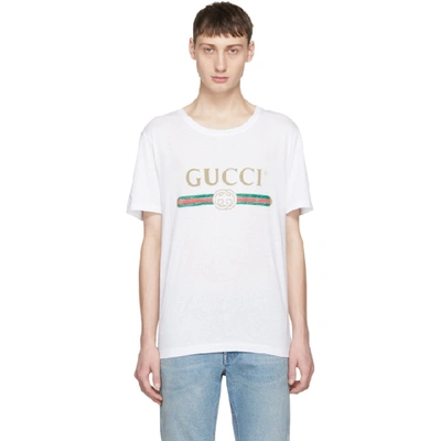 Gucci Oversized Cotton T-shirt With Logo In White | ModeSens