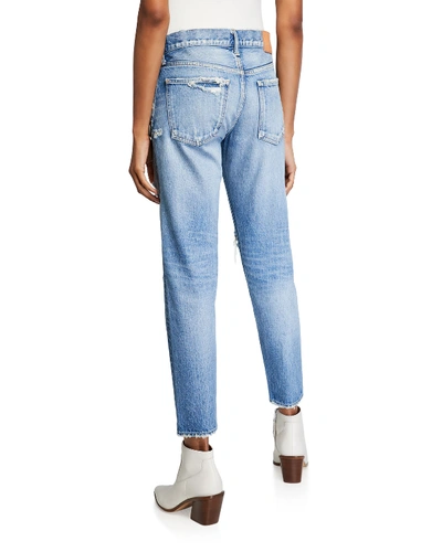 Shop Moussy Vintage Bowie Tapered Distressed Jeans In Blue