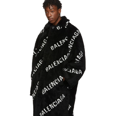 Shop Balenciaga Black Faux-fur Big Fit Car Coat In 1001 Blkivo