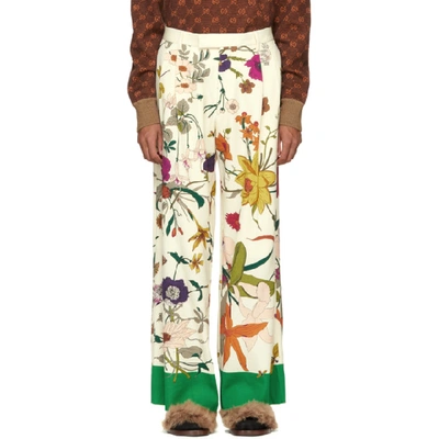 Shop Gucci Ivory Shamrock Floral Print Trousers In 3067 Flora