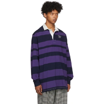 Shop Wales Bonner Navy And Purple Striped Rugby Polo In Navrylpurp