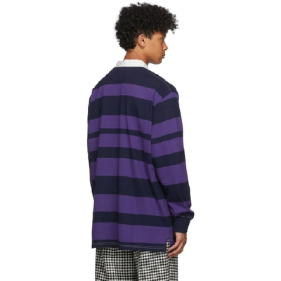 Shop Wales Bonner Navy And Purple Striped Rugby Polo In Navrylpurp