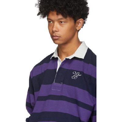 WALES BONNER 海军蓝 AND 紫色条纹橄榄球 POLO 衫