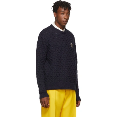 Shop Raf Simons Navy Mohair Fine Open Honey Stitch Sweater In 00044 Dknvy