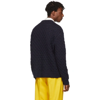Shop Raf Simons Navy Mohair Fine Open Honey Stitch Sweater In 00044 Dknvy