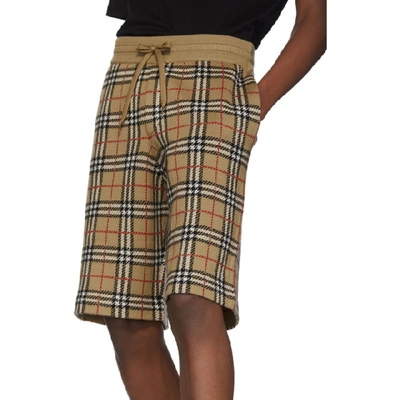 Shop Burberry Beige Check Flynn Shorts