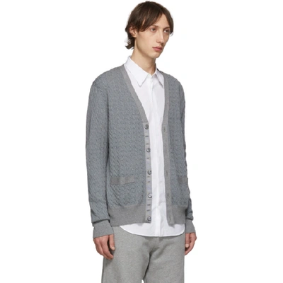 Shop Thom Browne Grey Baby Cable Knit V-neck Cardigan In 055 Lt Gry