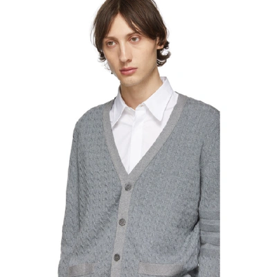 Shop Thom Browne Grey Baby Cable Knit V-neck Cardigan In 055 Lt Gry