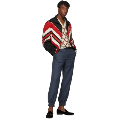 Shop Gucci Blue Drill Patch Pocket Military Trousers In 4050 Ironbl