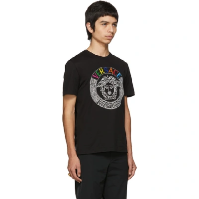 Shop Versace Black Rainbow Embroidered T-shirt In A008 Black