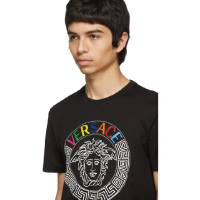 Shop Versace Black Rainbow Embroidered T-shirt In A008 Black