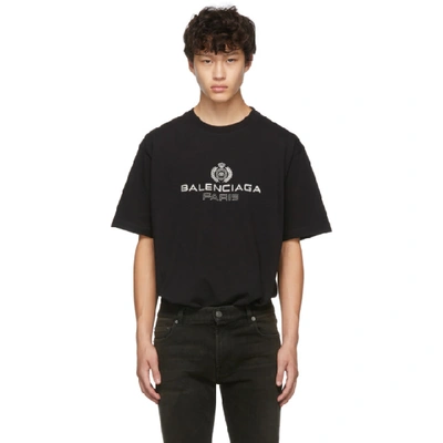 Shop Balenciaga Black Paris Laurel Regular Fit T-shirt In 1000black