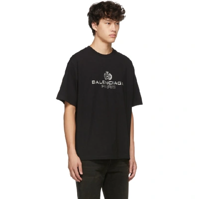 Shop Balenciaga Black Paris Laurel Regular Fit T-shirt In 1000black