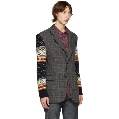 Shop Junya Watanabe Grey Jacquard Sleeve Blazer In 1 Gynvbn