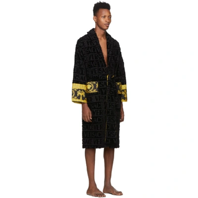 Shop Versace Black Logo Barocco Robe In Z4800 Black