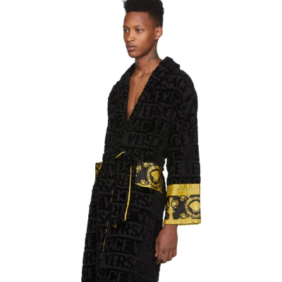 Shop Versace Black Logo Barocco Robe In Z4800 Black