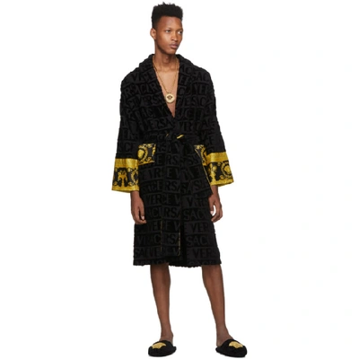 Shop Versace Black Logo Barocco Robe In Z4800 Black