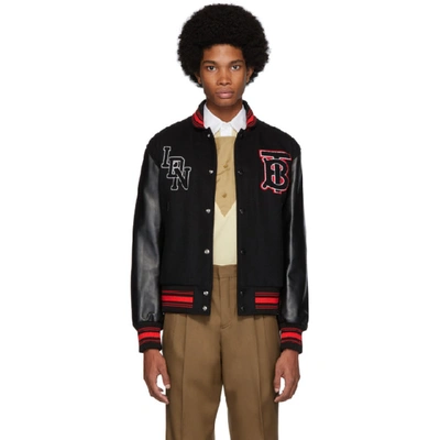 Shop Burberry Black Wool And Leather Padfield Bomber Jacket