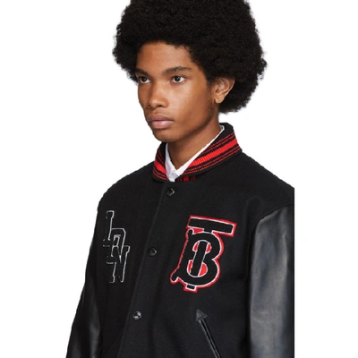 Shop Burberry Black Wool And Leather Padfield Bomber Jacket