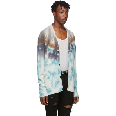 Shop Amiri Blue Cashmere Tie-dye Cardigan In Bluetiedye