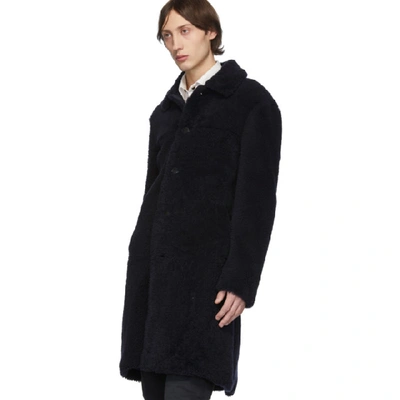 Shop Eidos Navy Shearling Long Coat