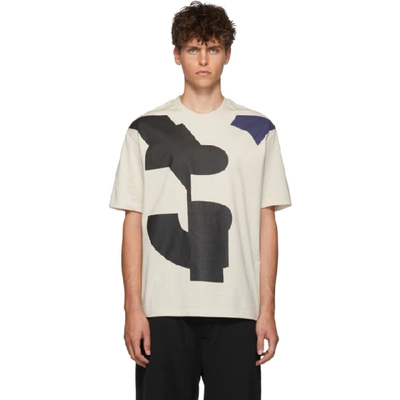 Shop Y-3 Off-white Varsity T-shirt In Ecru/black/blue