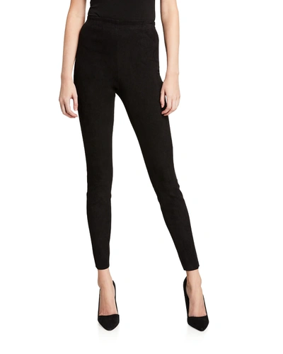 Shop Alice And Olivia Maddox Suede High-waist Side-zip Leggings In Black