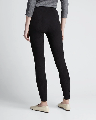 Shop Alice And Olivia Maddox Suede High-waist Side-zip Leggings In Black