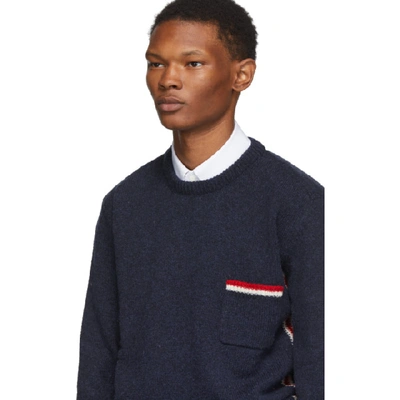 Shop Thom Browne Navy Relaxed Fit Intarsia Stripe Sweater In 415 Navy
