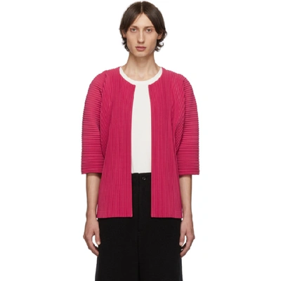 Shop Issey Miyake Homme Plisse  Pink Pleated Open Front Cardigan In 23.redpink