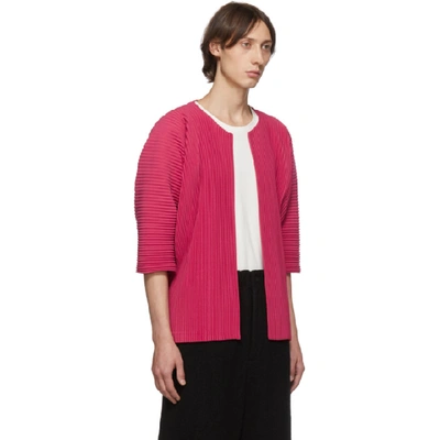Shop Issey Miyake Homme Plisse  Pink Pleated Open Front Cardigan In 23.redpink