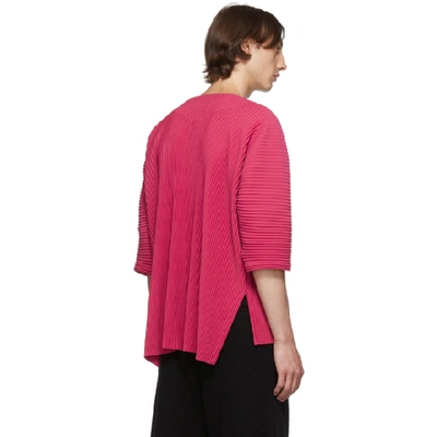 Shop Issey Miyake Homme Plisse  Pink Pleated Open Front Cardigan In 23.redpink