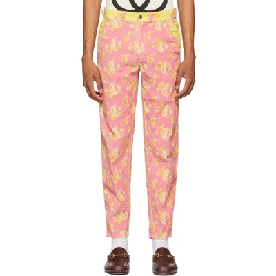 Shop Gucci Pink And Yellow Printed Trousers In 5229 Fuchsi