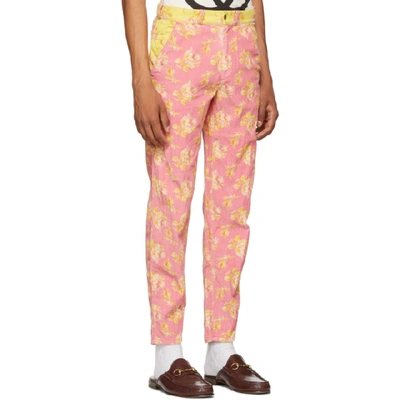 Shop Gucci Pink And Yellow Printed Trousers In 5229 Fuchsi