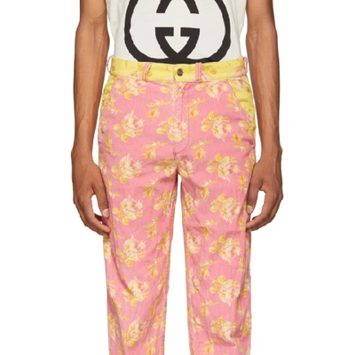 Shop Gucci Pink And Yellow Printed Trousers In 5229 Fuchsi