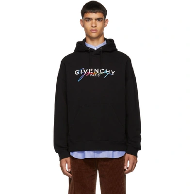 Givenchy Embroidered Rainbow Logo Hooded Sweatshirt In Black | ModeSens