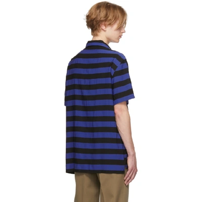 Shop Lanvin Black And Blue Striped Bowling Shirt In 1020 Blk Bl