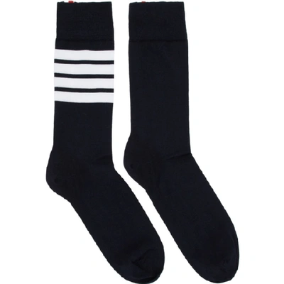 Shop Thom Browne Navy 4-bar Mid-calf Socks In 415 Navy