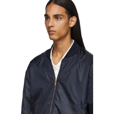 Shop Thom Browne Navy Ripstop Center-back Stripe Bomber Jacket In 415 Navy