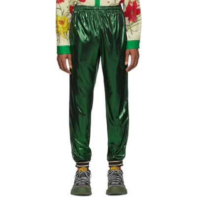 Shop Gucci Green Laminated Oversized Lounge Pants In 3120