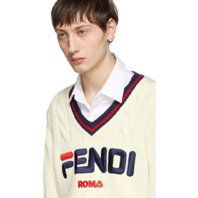 Shop Fendi Off-white  Mania V-neck Sweater In F0rq0