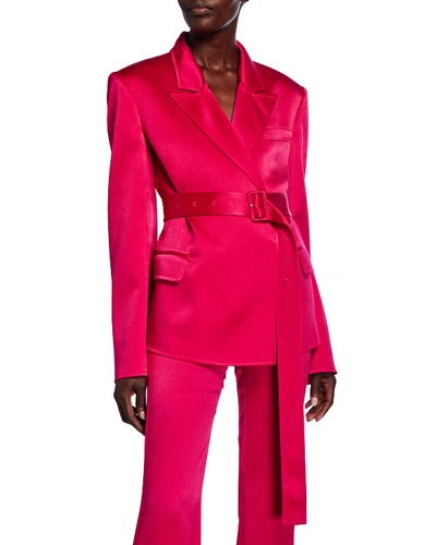 Shop Adeam Belted Tailored Jacket In Fuchsia