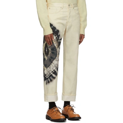 Shop Dries Van Noten Off-white Tie-dye Jeans In Ecru