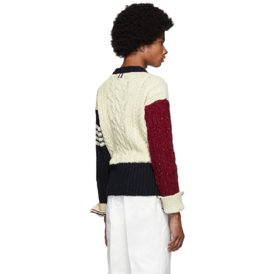 Shop Thom Browne White Aran Cable Knit Crewneck Sweater In 960 Rwbwht