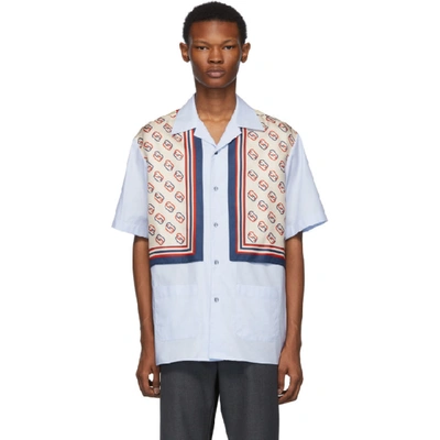 Shop Gucci Blue Silk Bowling Shirt In Light Blue