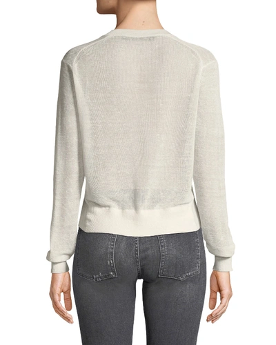 Shop Veronica Beard Soren Twist-front V-neck Long-sleeve Rib Sweater In Ivory