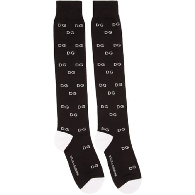 Shop Dolce & Gabbana Black Jacquard Logo Socks In N0000 Nero