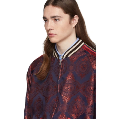 Shop Gucci Red And Navy Baroque Jacquard Bomber Jacket In 4956 Red